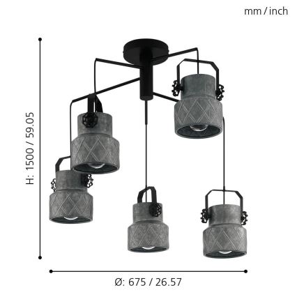 Eglo 39856 - Lampadario da soffitto HILCOTT a montaggio superficiale, 5xE27/40W/230V
