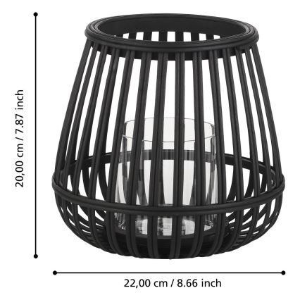 Eglo - Bougeoir 20x22 cm noir/bambou