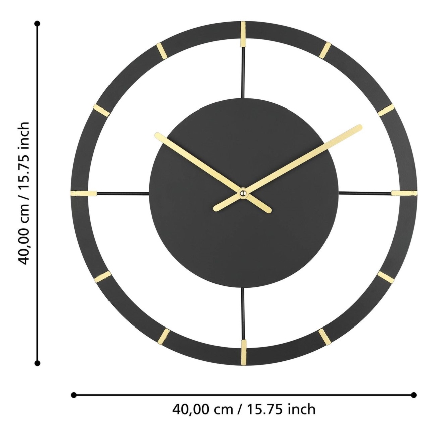 Eglo - Orologio da parete 1xAA diametro 40 cm nero/oro