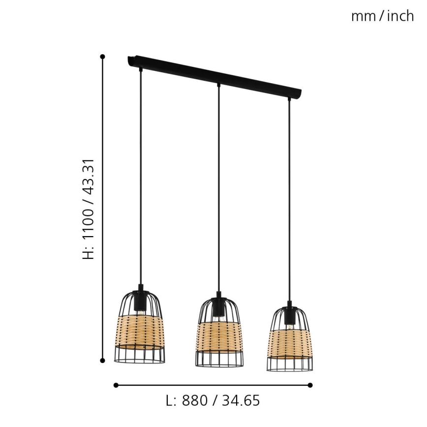 Eglo - Lampadario a sospensione con filo 3xE27/40W/230V