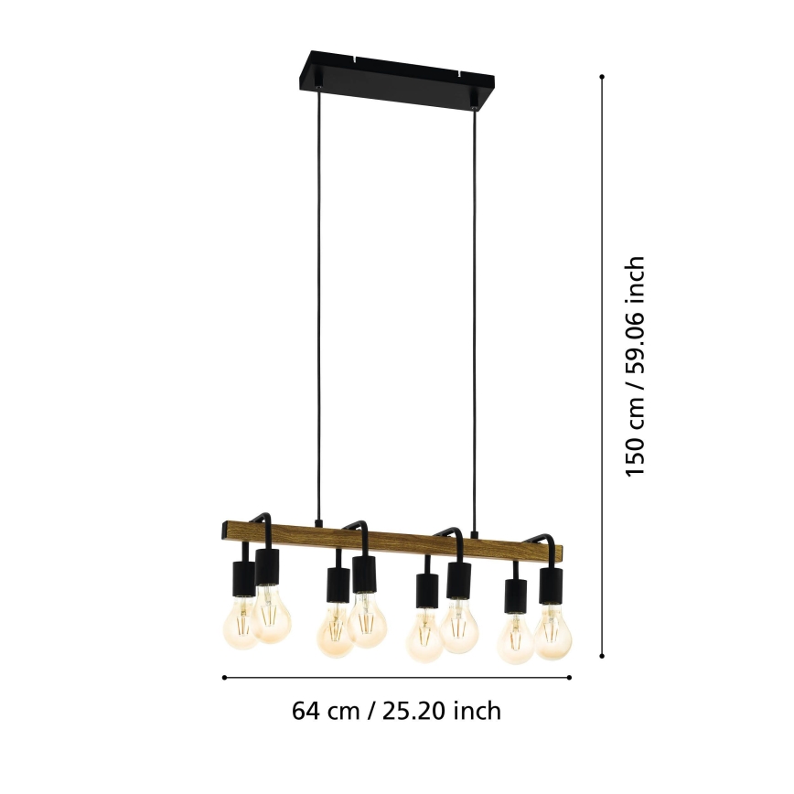 Eglo 43316 - Hängeleuchte an Kabel ERRIBERA 8xE27/40W/230V Eiche/Schwarz