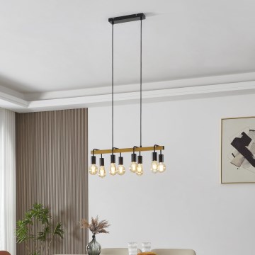 Eglo 43316 - Suspension à câbles ERRIBERA 8xE27/40W/230V chêne/noir