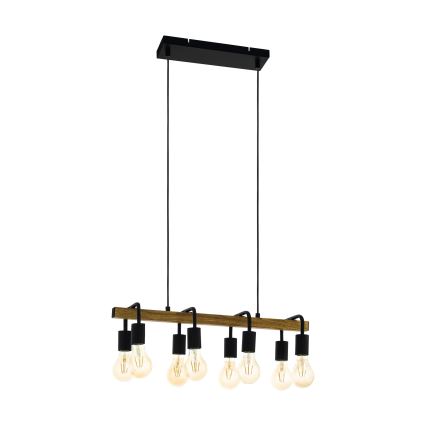 Eglo 43316 - Suspension à câbles ERRIBERA 8xE27/40W/230V chêne/noir