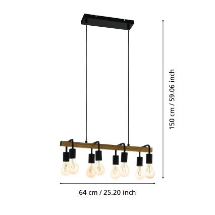 Eglo 43316 - Suspension à câbles ERRIBERA 8xE27/40W/230V chêne/noir