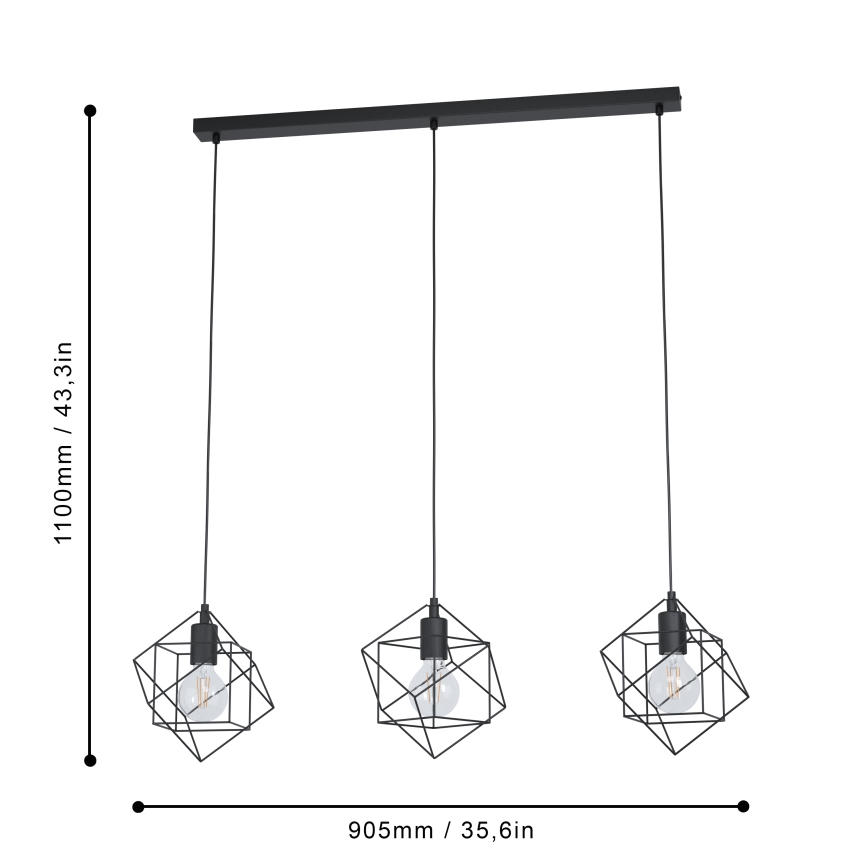 Eglo - Lampadario a sospensione con filo 3xE27/60W/230V