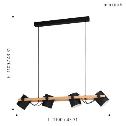 Eglo - Lampadario su fune 4xE27/28W/230V