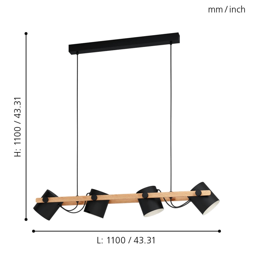Eglo - Lampadario su fune 4xE27/28W/230V