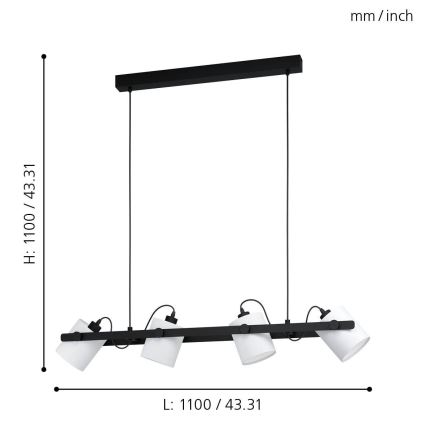 Eglo - Lampadario su corda 4xE27/28W/230V