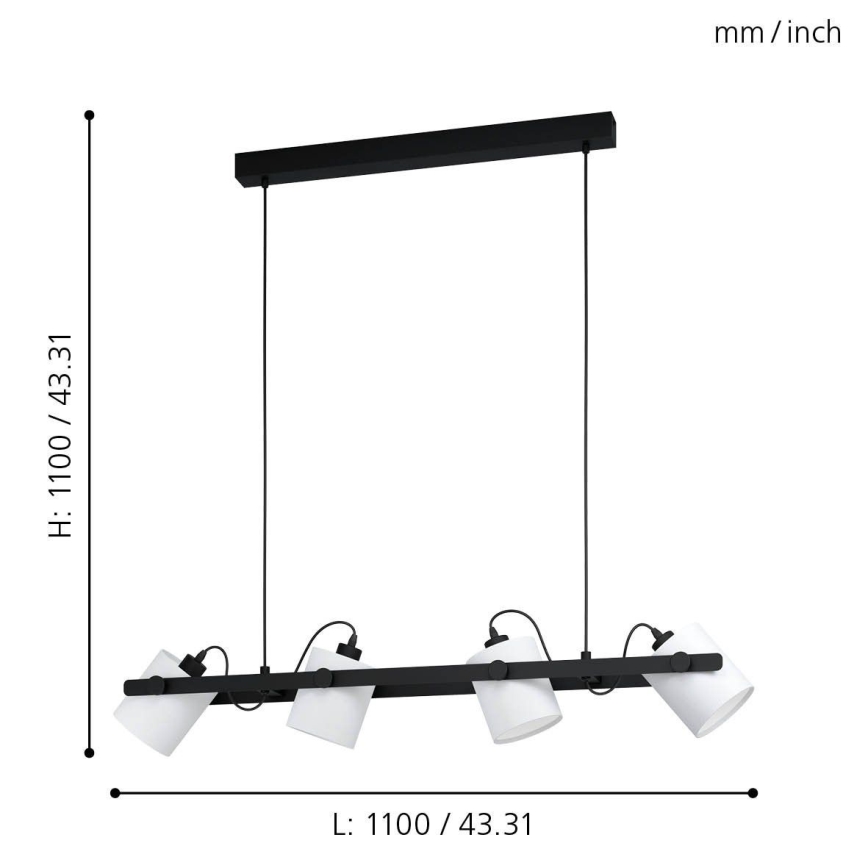 Eglo - Lampadario su corda 4xE27/28W/230V