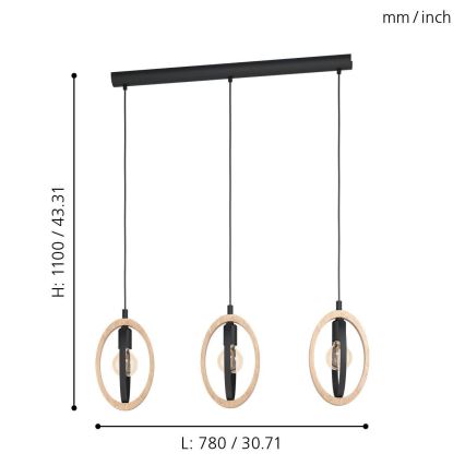 Eglo - Suspension avec fil 3xE27/40W/230V
