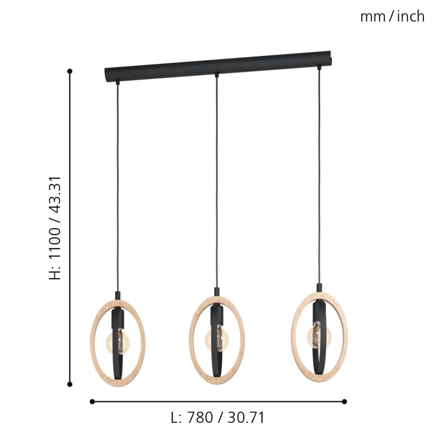 Eglo - Suspension avec fil 3xE27/40W/230V