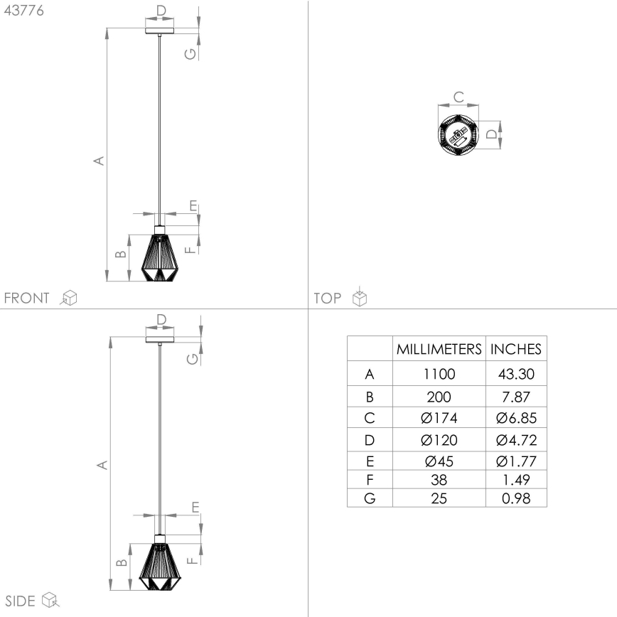 Eglo - Lampadario a cavo 1xE27/40W/230V