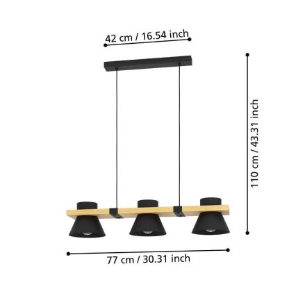 Eglo - Lampadario a sospensione con filo 3xE27/15W/230V