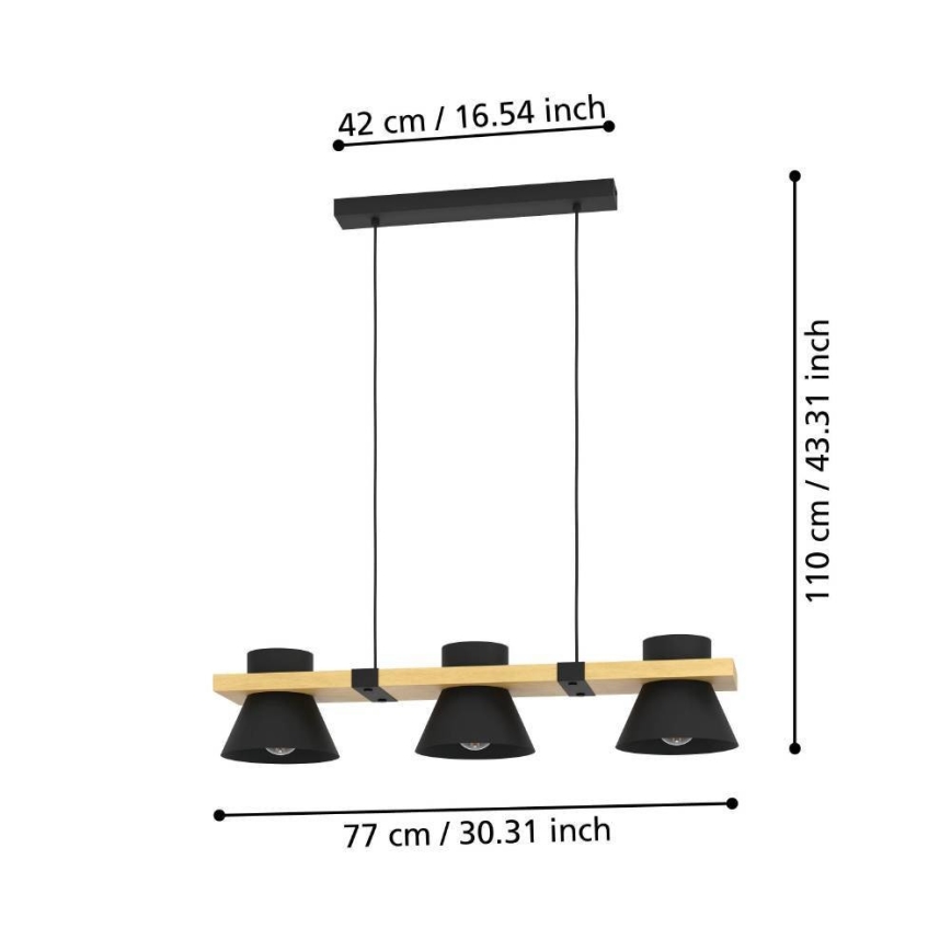 Eglo - Lampadario a sospensione con filo 3xE27/15W/230V