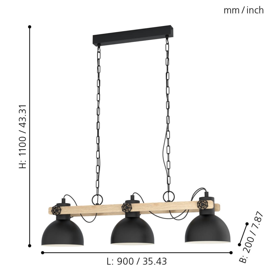 Eglo - Lampadario a catena 3xE27/28W/230V