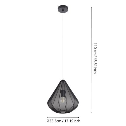 Eglo - Lampadario a sospensione con filo 1xE27/40W/230V diametro 33,5 cm nero
