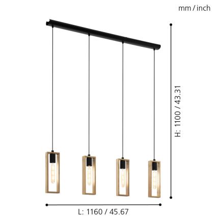 Eglo - Suspension filaire 4xE27/60W/230V