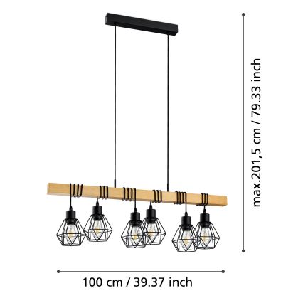 Eglo - Suspension sur câble TOWNSHEND 6xE27/60W/230V
