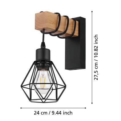 Eglo - Lampada da parete TOWNSHEND 1xE27/60W/230V