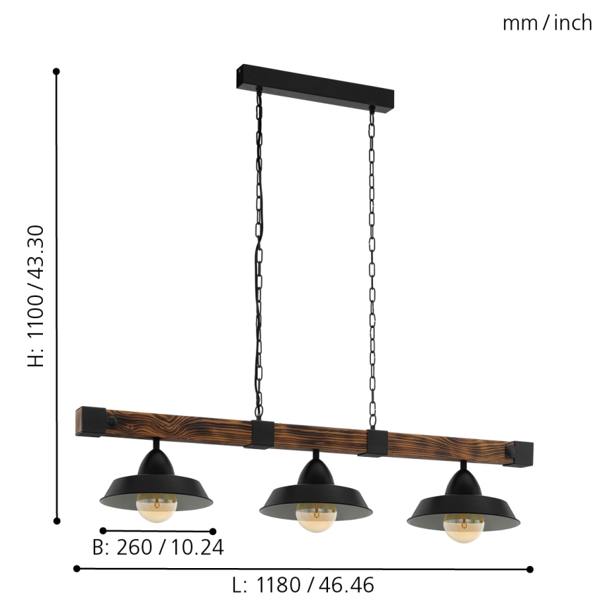 Eglo - Lampadario a catena 3xE27/60W/230V