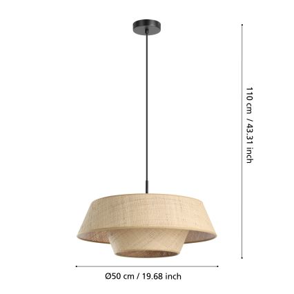 Eglo - Pendelleuchte mit Kabel, 1x E27/60W/230V, Lampenschirm aus Bast