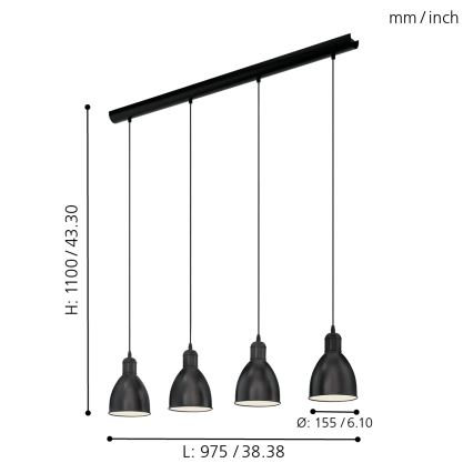 Eglo - Suspension 4xE27/60W/230V