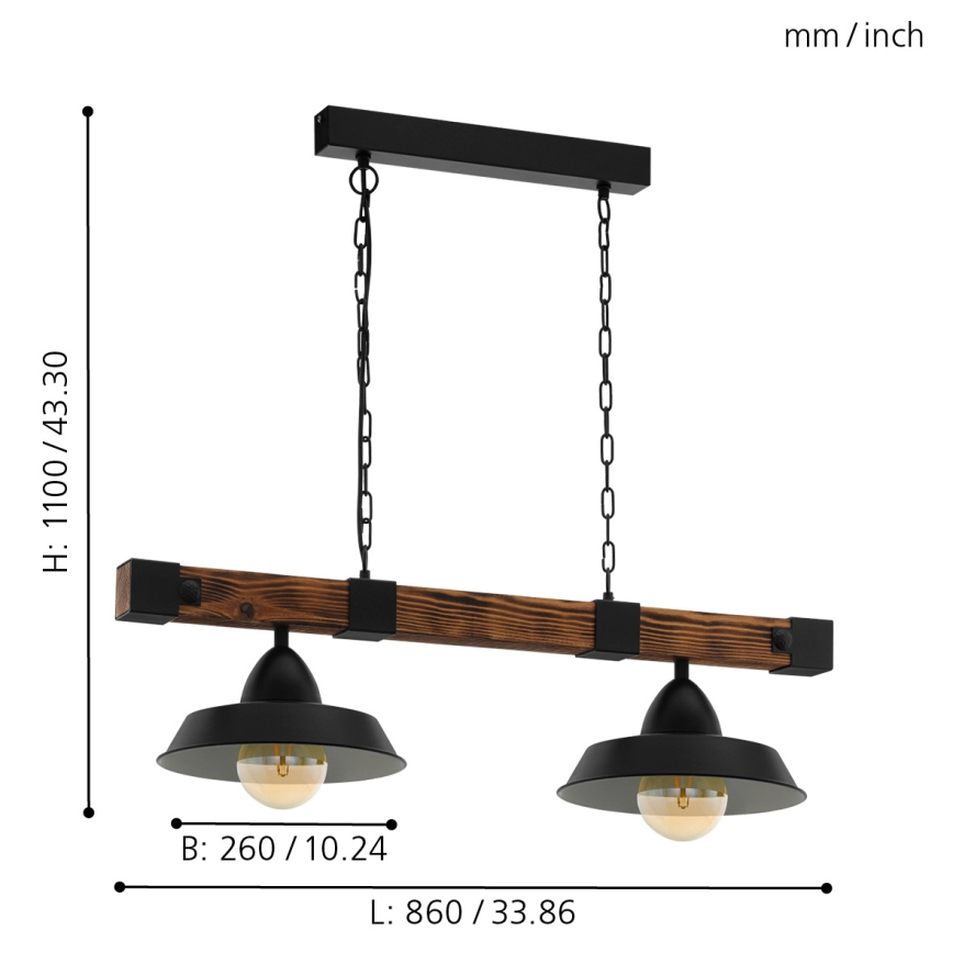 Eglo - Lampadario a sospensione con catena 2xE27/60W/230V