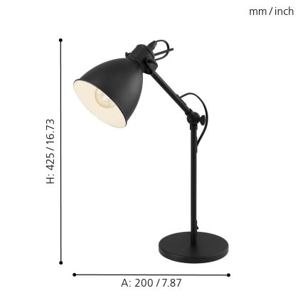 Eglo 55251 - Lampe de table PRIDDY 1xE27/40W/230V noire