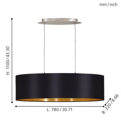Eglo 55266 - Hängeleuchte MASERLO 2xE27/60W/230V schwarz