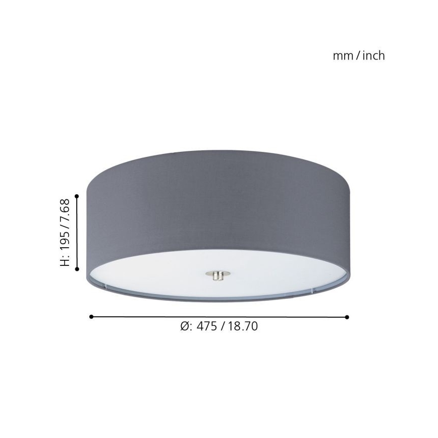Eglo 55277 - Plafonnier PASTERI 3xE27/25W/230V Ø 47,5 cm gris