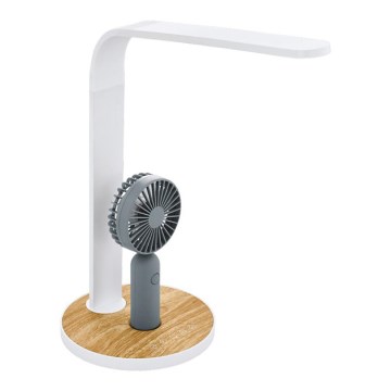 Eglo 55399 - Lampada da tavolo ricaricabile LED dimmerabile con ventilatore LED/6,2W/5V 3000/4000/5000K 2000 mAh bianco/marrone