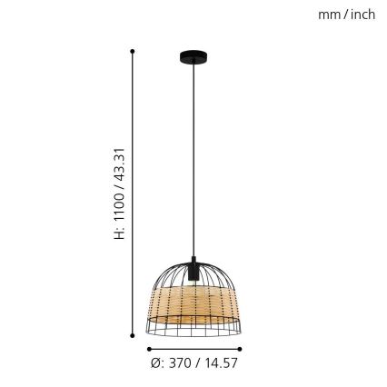 Eglo 55709 - Lampadario a sospensione con filo ANWICK 1xE27/40W/230V rattan