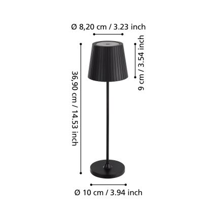 Eglo - Lampe de table d'extérieur LED dimmable rechargeable LED/3,8W/5V 2400/3000/4000K 2000 mAh IP44 noire