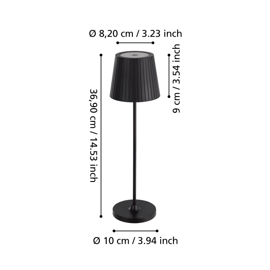 Eglo - Lampe de table d'extérieur LED dimmable rechargeable LED/3,8W/5V 2400/3000/4000K 2000 mAh IP44 noire