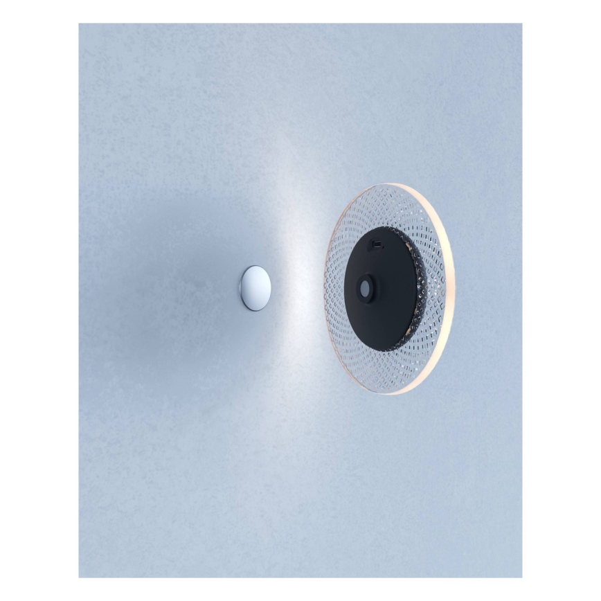 Eglo - LED RGBW Wandleuchte, dimmbar und wiederaufladbar, mit Bewegungs- und Dämmerungssensor, LED/5V 2000 mAh, schwarz + Fernbedienung