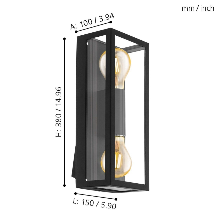 Eglo 780426 - Applique da esterno ALGECIRAS 2xE27/60W/230V IP44 nero