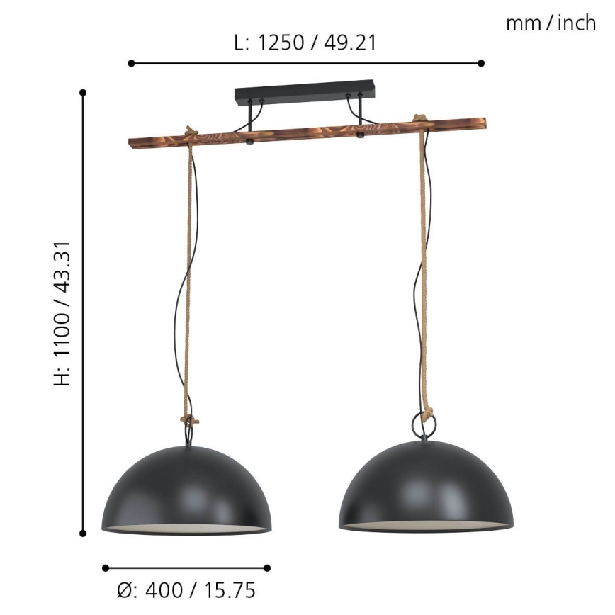 Eglo 78444 - Suspension filaire HODSOLL 2xE27/40W/230V noir/marron