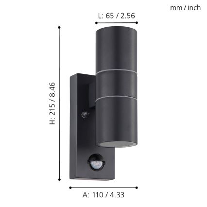 Eglo 79545- Lampada LED da esterno con sensore ARAPONGAS 2xGU10/2,8W/230V IP44 nero