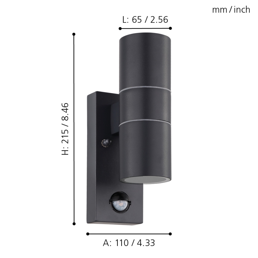Eglo 79545- Lampada LED da esterno con sensore ARAPONGAS 2xGU10/2,8W/230V IP44 nero