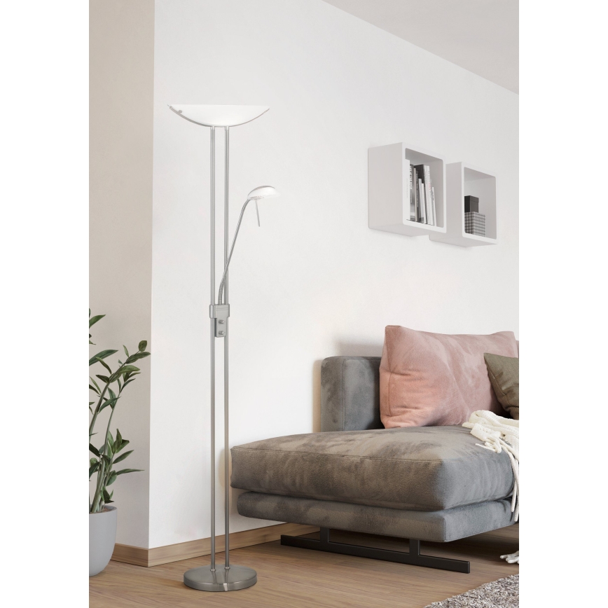 EGLO - Lampada da terra con dimmer BAYA 1xR7s/230W+1xG9/33W cromo opaco
