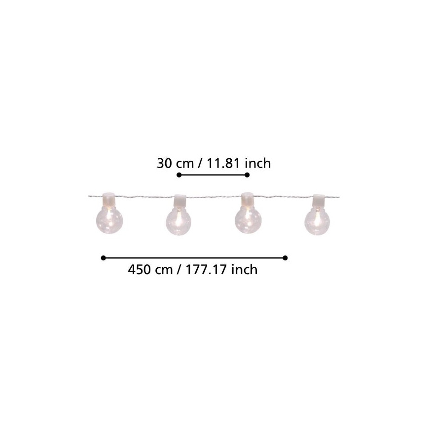 Eglo - Catena decorativa da esterno LED 16xLED/0,064W/24V IP44 bianco