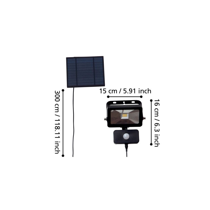 Eglo - Projecteur solaire LED avec capteur, 15 LED, 0,03 W, 3,7 V, 2600 mAh, IP44