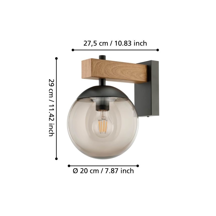 Eglo - Applique da esterno 1xE27/40W/230V nero/legno IP44