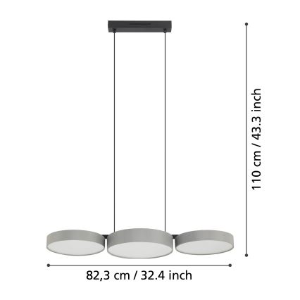 Eglo - LED RGBW Suspension filaire à intensité variable 3xLED/7,5W/230V 2700-6500K gris