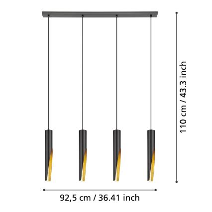 Eglo - Suspension filaire LED 4xGU10/4,5W/230V noir/doré
