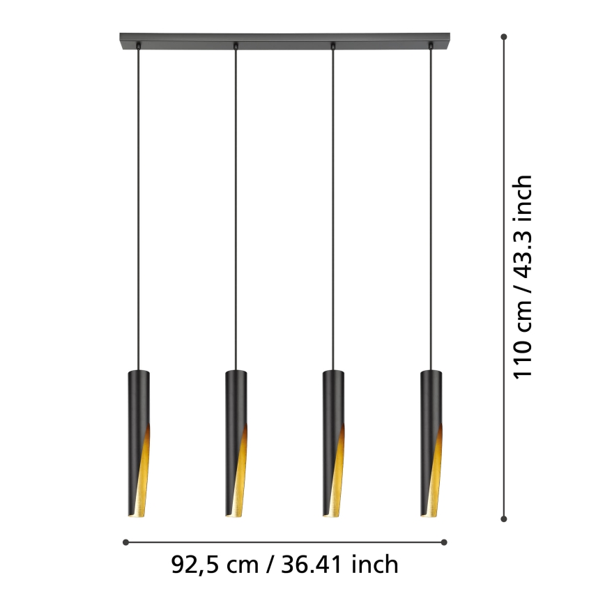 Eglo - Suspension filaire LED 4xGU10/4,5W/230V noir/doré