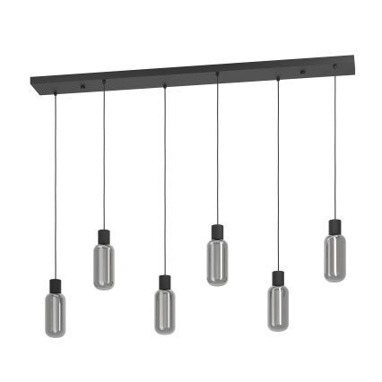 Eglo - Pendelleuchte mit Kabelaufhängung 6xE27/4W/230V schwarz/rauchglas