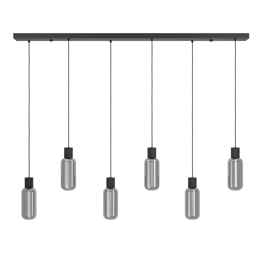 Eglo - Pendelleuchte mit Kabelaufhängung 6xE27/4W/230V schwarz/rauchglas
