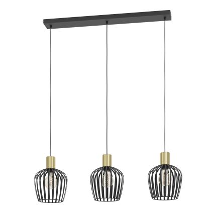Eglo - Lampadario a sospensione con filo 3xE27/40W/230V nero/oro