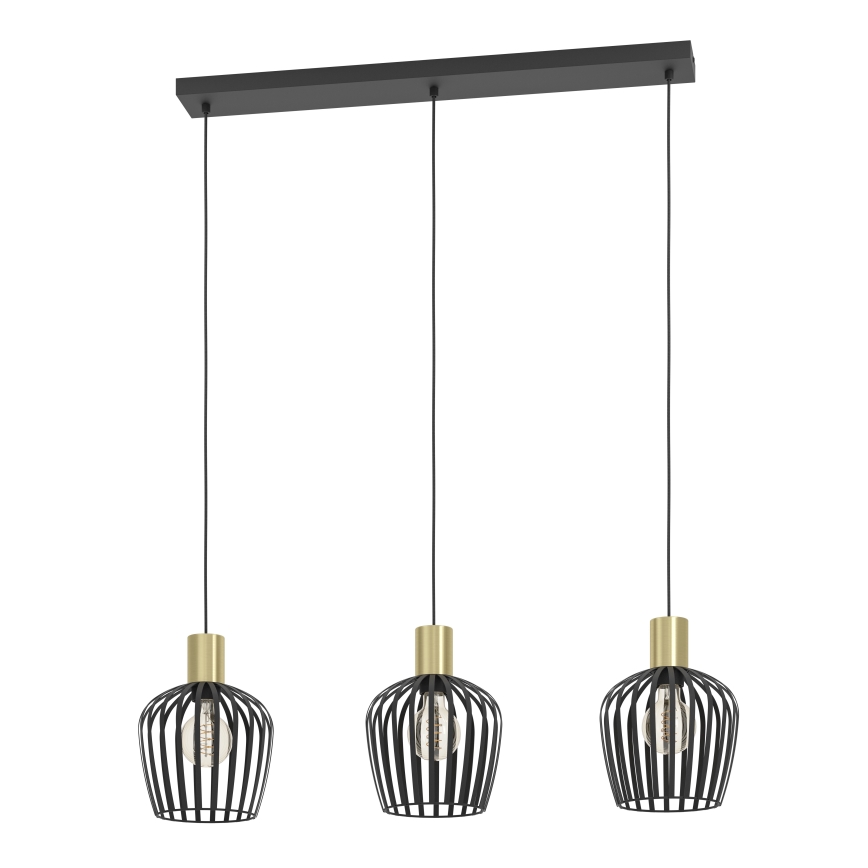 Eglo - Lampadario a sospensione con filo 3xE27/40W/230V nero/oro